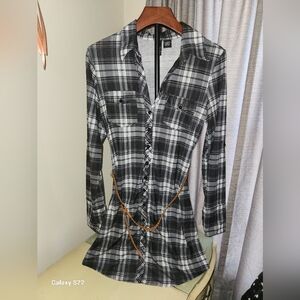 Ultra Flirt Black and White Plaid Long Sleeve Dress